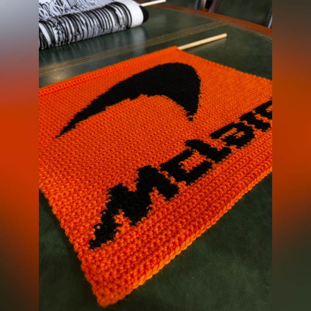 Hand Crocheted McLaren Logo Tapestry for F1–Indycar—Car Enthusiasts! - Picture 5 of 13